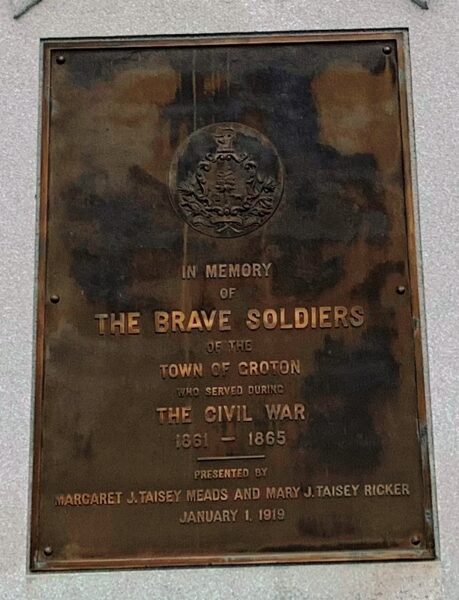 TOWN OF GROTON CIVIL WAR MEMORIAL PLAQUE A