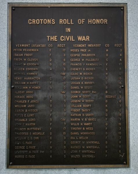TOWN OF GROTON CIVIL WAR MEMORIAL PLAQUE B