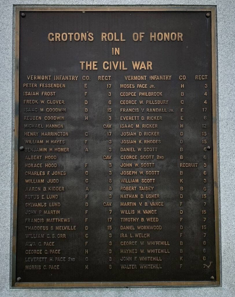 TOWN OF GROTON CIVIL WAR MEMORIAL PLAQUE B