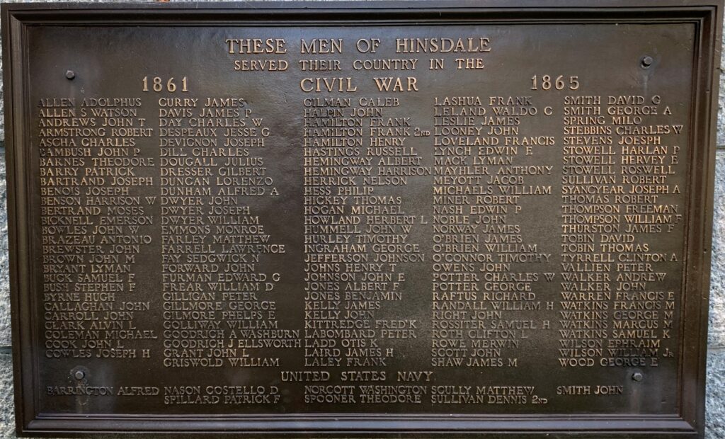 TOWN OF HINSDALE WAR MEMORIAL PLAQUE C