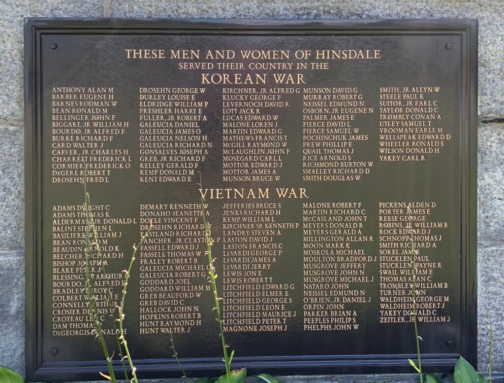TOWN OF HINSDALE WAR MEMORIAL PLAQUE D