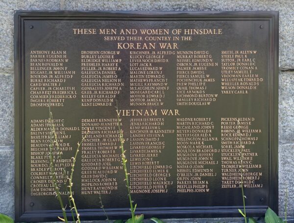 TOWN OF HINSDALE WAR MEMORIAL PLAQUE D