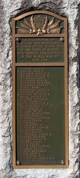 TOWN OF HUNTER WORLD WAR MEMORIAL PLAQUE A