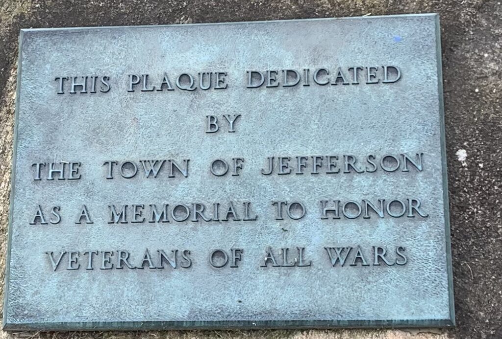 TOWN OF JEFFERSON ALL WARS VETERANS MEMORIAL PLAQUE