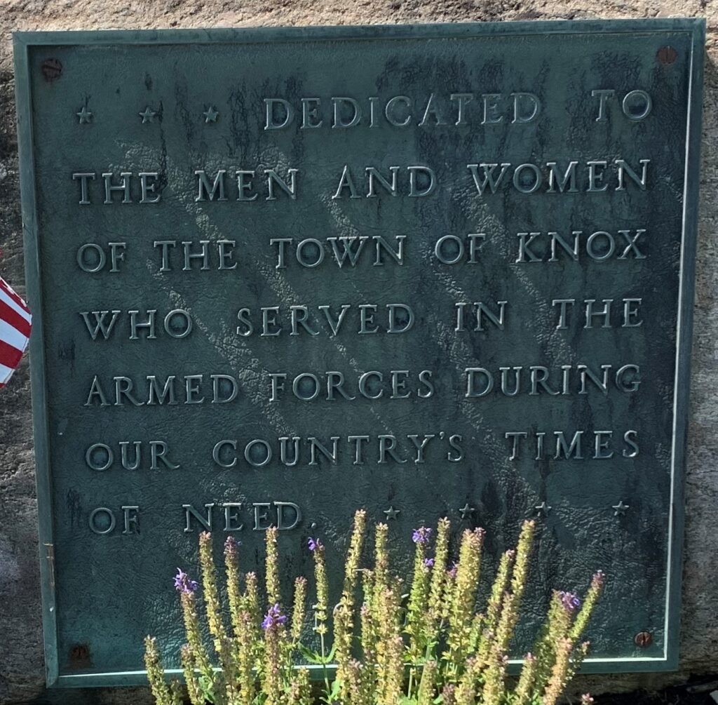 TOWN OF KNOX WAR VETERANS MEMORIAL PLAQUE