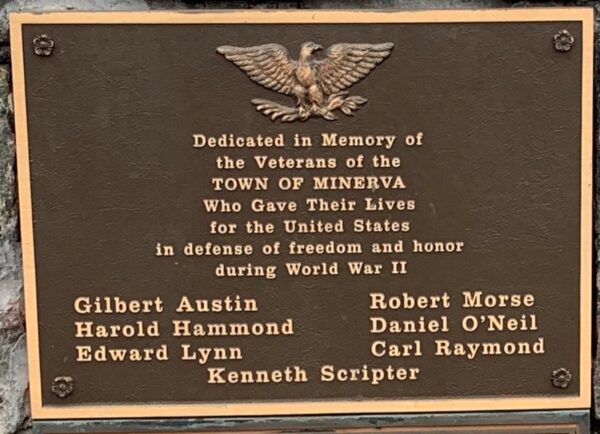 TOWN OF MINERVA WORLD WAR II MEMORIAL PLAQUE A