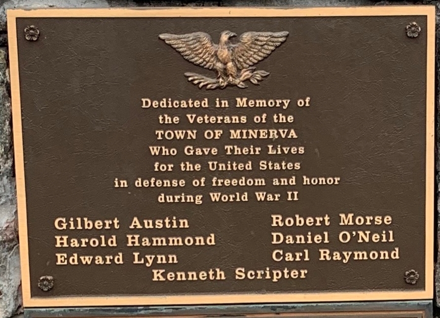 TOWN OF MINERVA WORLD WAR II MEMORIAL PLAQUE A