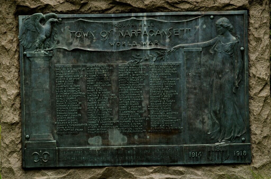 TOWN OF NARRAGANSETT WORLD WAR HONOR ROLL MEMORIAL PLAQUE