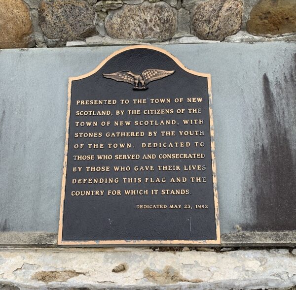 TOWN OF NEW SCOTLAND WAR VETERANS MEMORIAL PLAQUE