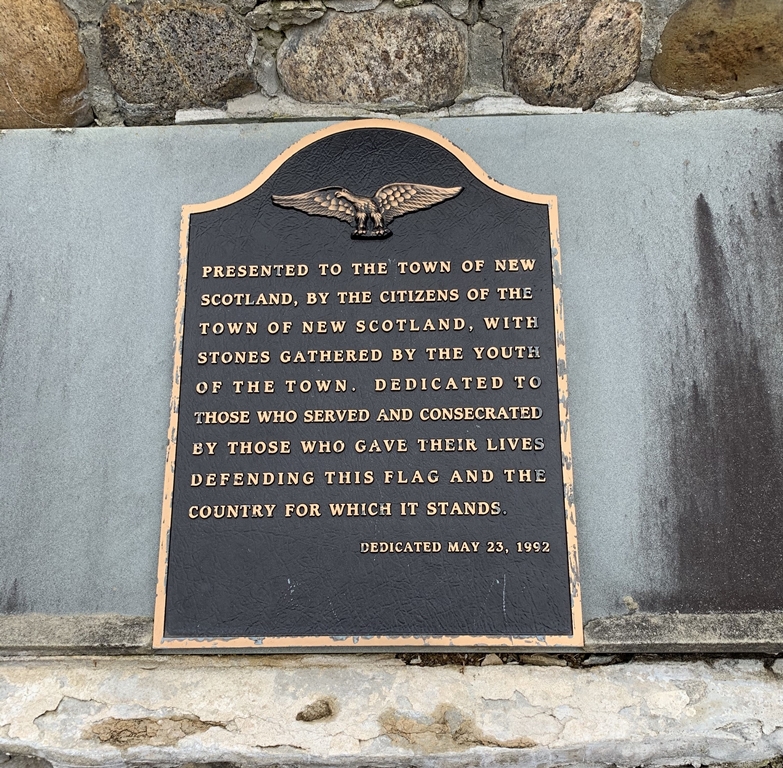 TOWN OF NEW SCOTLAND WAR VETERANS MEMORIAL PLAQUE