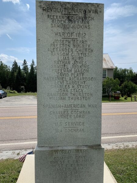 TOWN OF ORANGE WAR VETERANS MEMORIAL SIDE A