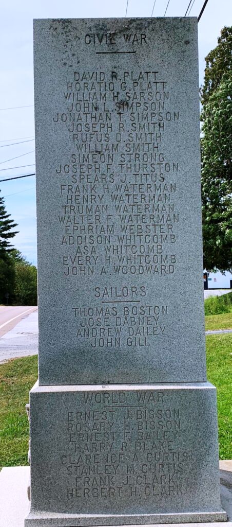 TOWN OF ORANGE WAR VETERANS MEMORIAL SIDE D