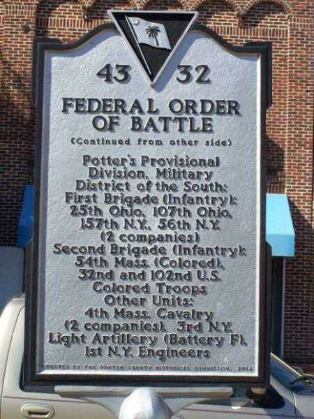 FEDERAL ORDER OF BATTLE WAR MEMORIAL MARKER BACK