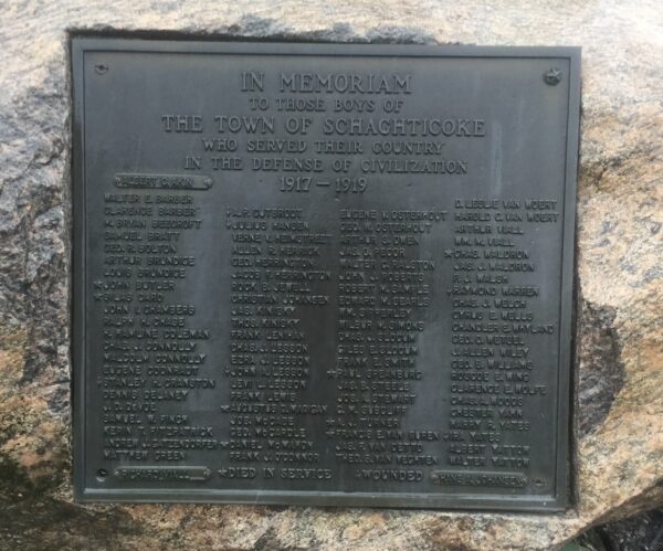 TOWN OF SCHAGHTICOKE WORLD WAR I MEMORIAL PLAQUE