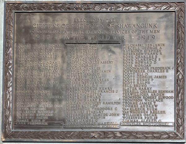 TOWN OF SHAWANGUNK WORLD WAR MEMORIAL PLAQUE