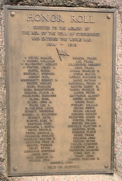TOWN OF STOCKBRIDGE WORLD WAR MEMORIAL PLAQUE