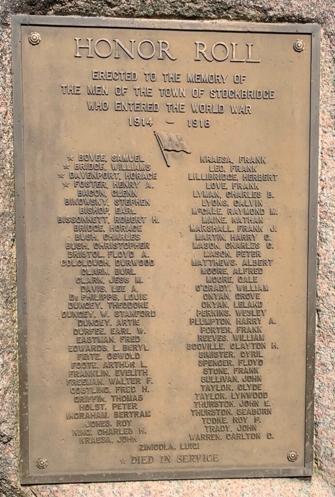 TOWN OF STOCKBRIDGE WORLD WAR MEMORIAL PLAQUE