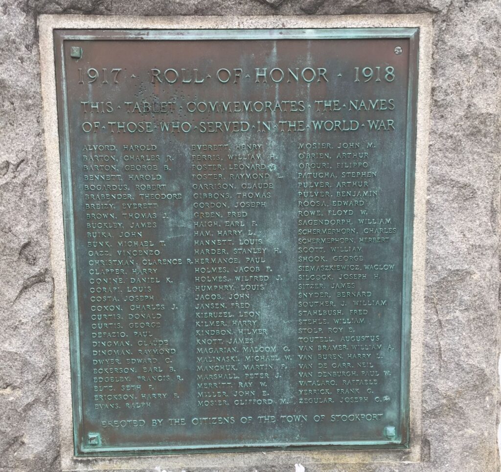 TOWN OF STOCKPORT ROLL OF HONOR MEMORIAL PLAQUE