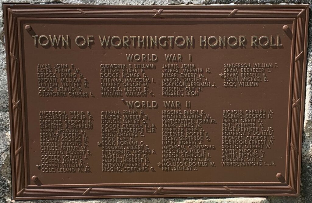 TOWN OF WORTHINGTON WORLD WAR II MEMORIAL PLAQUE