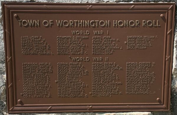 TOWN OF WORTHINGTON WORLD WAR II MEMORIAL PLAQUE
