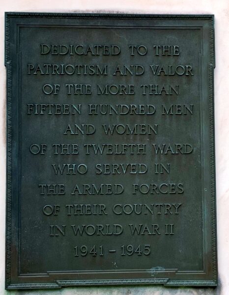 TWELFTH WARD WORLD WAR II MEMORIAL PLAQUE A