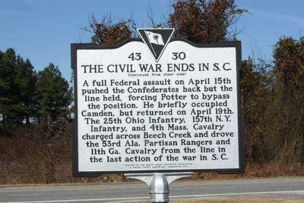 THE CIVIL WAR ENDS IN S.C. WAR MEMORIAL MARKER BACK