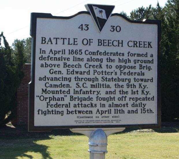 BATTLE OF BEECH CREEK WAR MEMORIAL MARKER FRONT