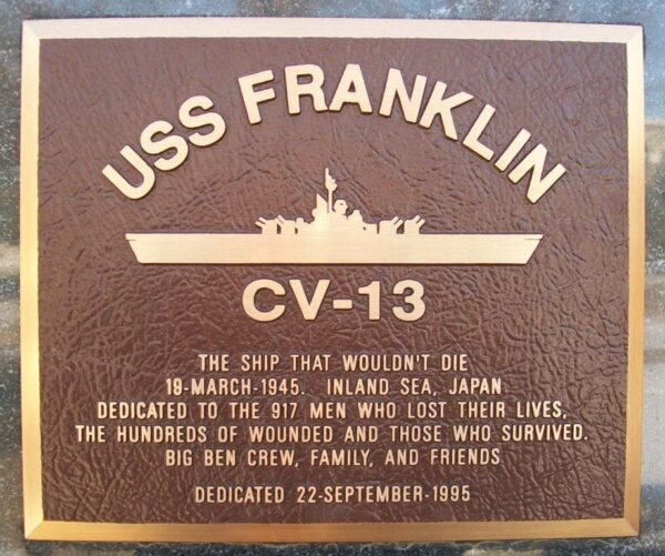 USS FRANKLIN CV-13 WAR MEMORIAL PLAQUE