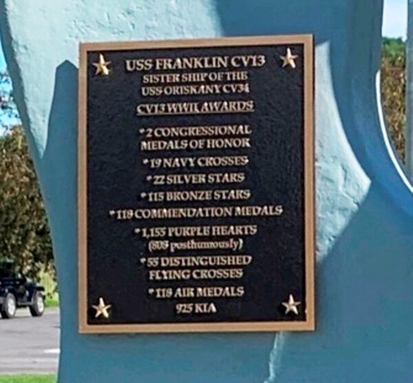 USS FRANKLIN CV13 MEMORIAL PLAQUE