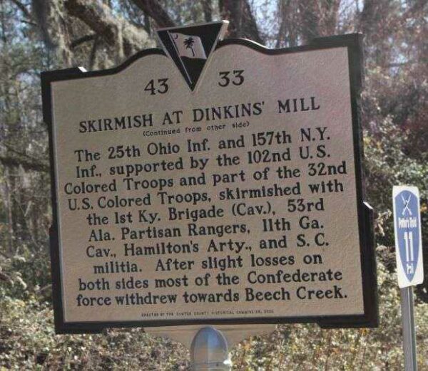 SKIRMISH AT DINKINS’ MILL WAR MEMORIAL MARKER BACK