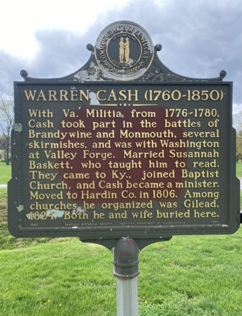 WARREN CASH (1760-1850) REVOLUTIONARY WAR MEMORIAL MARKER