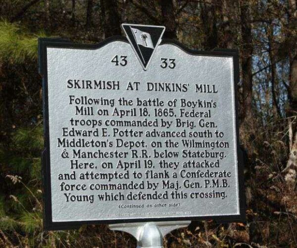 SKIRMISH AT DINKINS’ MILL WAR MEMORIAL MARKER FRONT