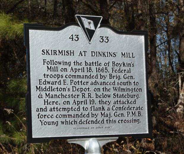 SKIRMISH AT DINKINS’ MILL WAR MEMORIAL MARKER FRONT