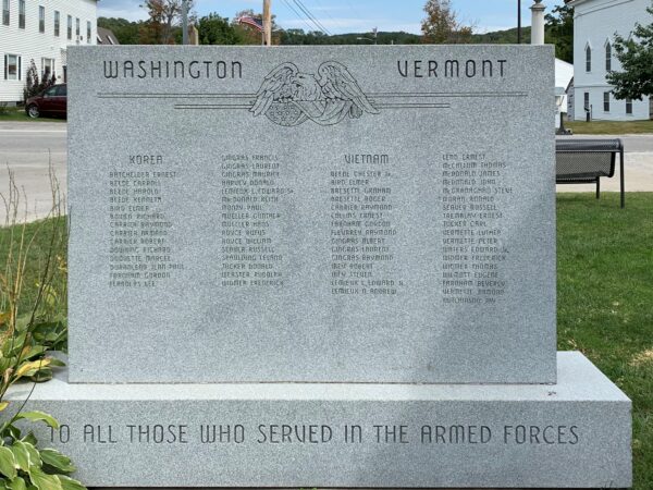 WASHINGTON VERMONT WAR MEMORIAL BACK