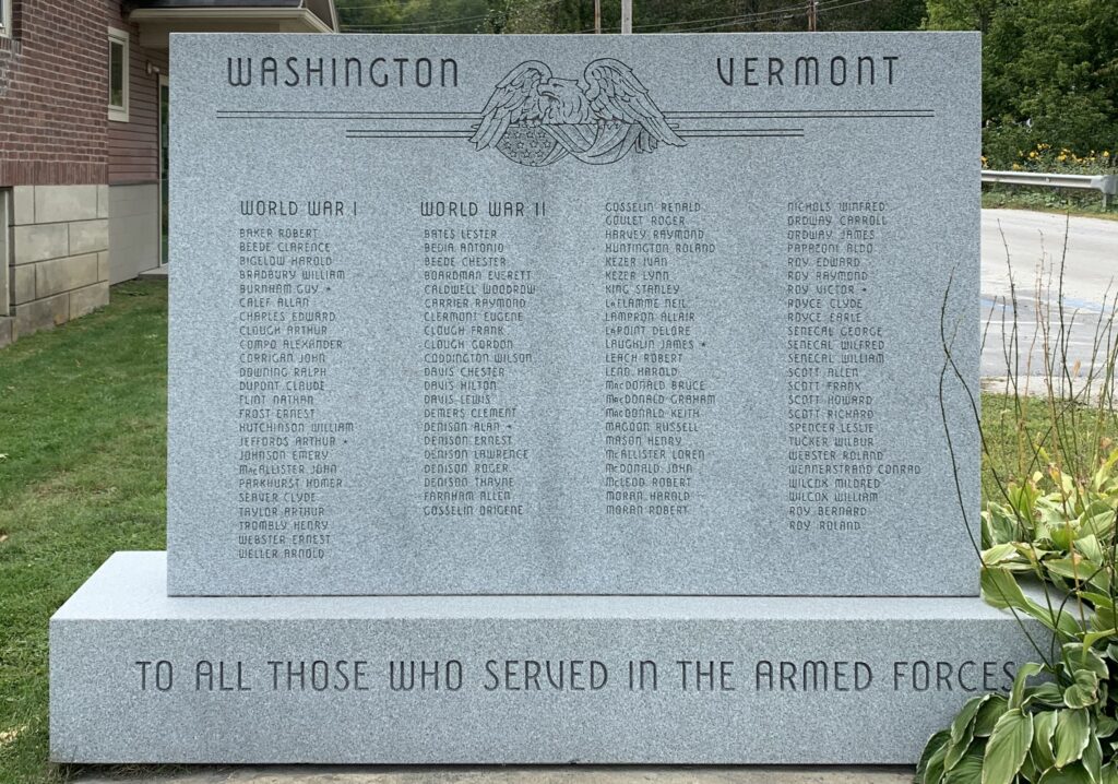 WASHINGTON VERMONT WAR MEMORIAL FRONT