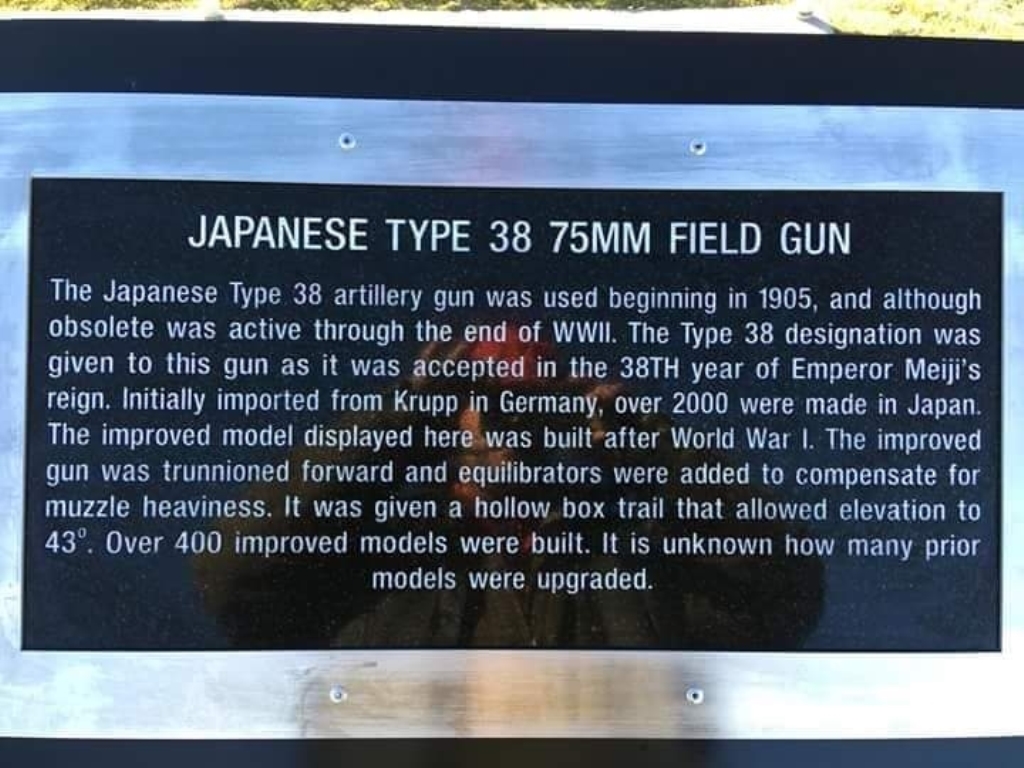 WINNEMUCCA JAPANESE TYPE 38 75MM FIELD GUN MEMORIAL PLAQUE