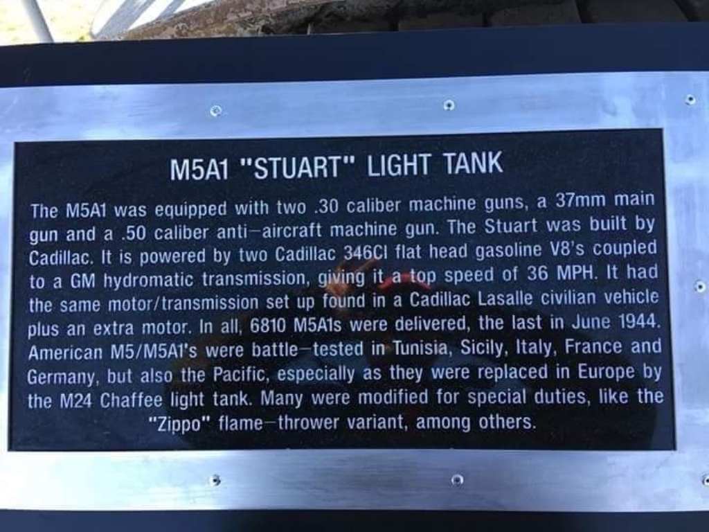 WINNEMUCCA M5A1 “STUART” LIGHT TANK MEMORIAL PLAQUE