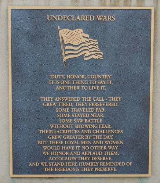 OCONEE COUNTY UNDECLARED WARS MEMORIAL PLAQUE