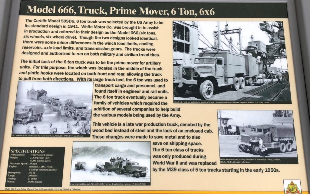 MODEL 666, TRUCK, PRIME MOVER, 6 TON, 6X6 MEMORIAL PANELO