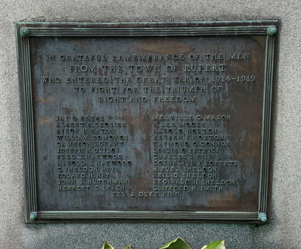 TOWN OF RUPERT GREAT WAR MEMORIAL PLAQUE