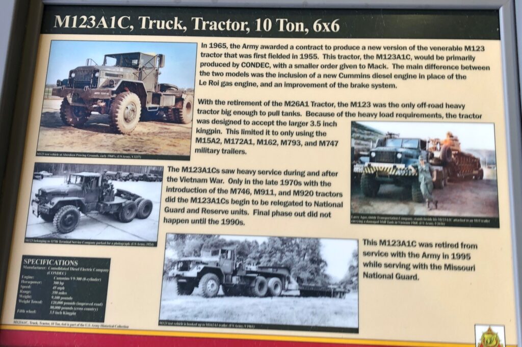 M123A1C, TRUCK, TRACTOR, 10 TON, 6X6 MEMORIAL PANEL