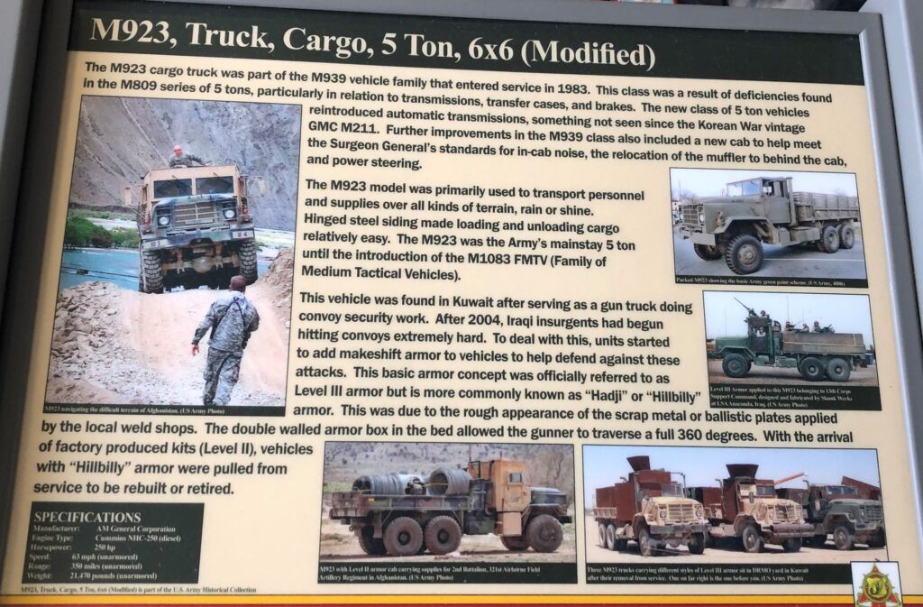 M923, TRUCK, CARGO, 5 TON, 6X6 (MODIFIED) MEMORIAL PANEL