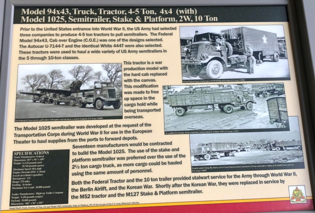 MODEL 94X43, TRUCK, TRACTOR, 4-5 TON, 4X4 MEMORIAL PANEL