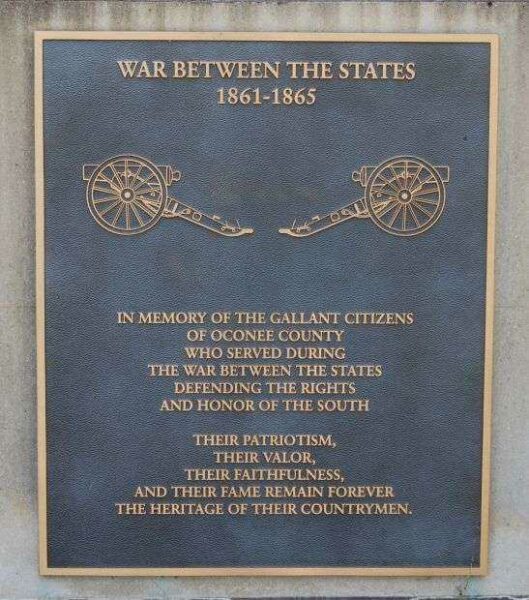 OCONEE COUNTY WAR BETWEEN THE STATES MEMORIAL PLAQUE