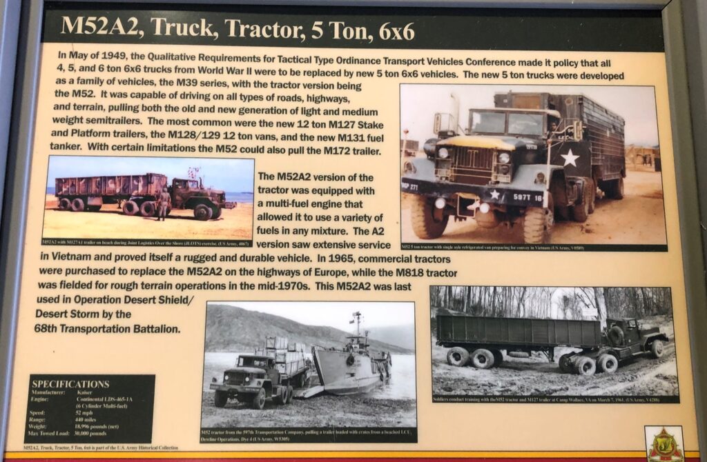 M52A2, TRUCK, TRACTOR, 5 TON, 6X6 MEMORIAL PANEL