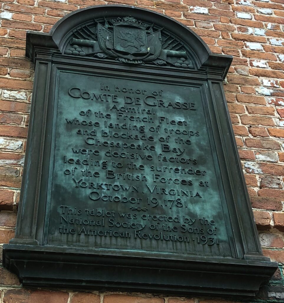 COMTE DE GRASSE REVOLUTIONARY WAR MEMORIAL PLAQUE
