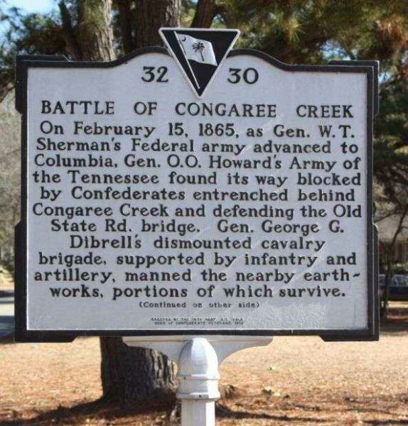 BATTLE OF CONGAREE CREEK WAR MEMORIAL MARKER FRONT