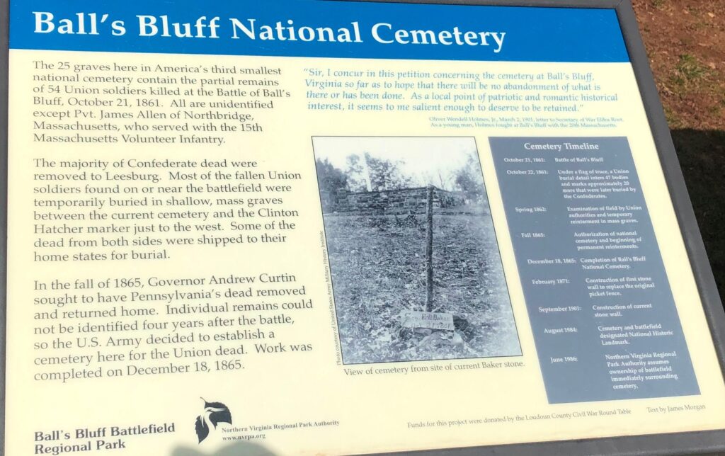 BALL’S BLUFF NATIONAL CEMETERY TIMELING MEMORIAL PANEL