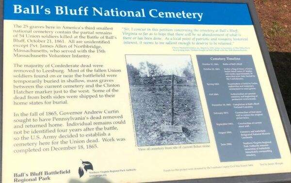 BALL’S BLUFF NATIONAL CEMETERY TIMELING MEMORIAL PANEL