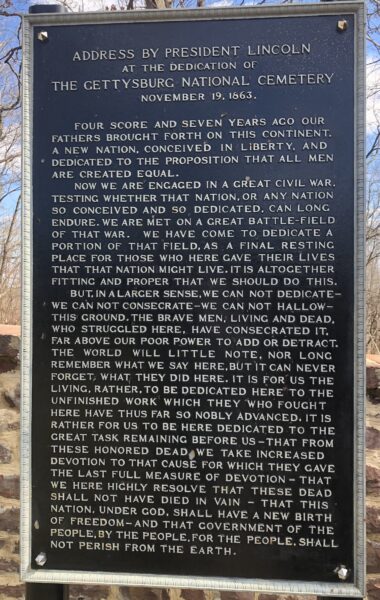 BALL’S BLUFF NATIONAL CEMETERY ADDRESS BY PRESIDENT LINCOLN MEMORIAL PLAQUE